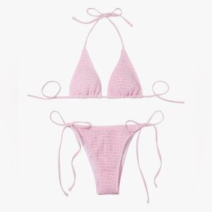 Light Pink Smocked Triangle String Bikini Set